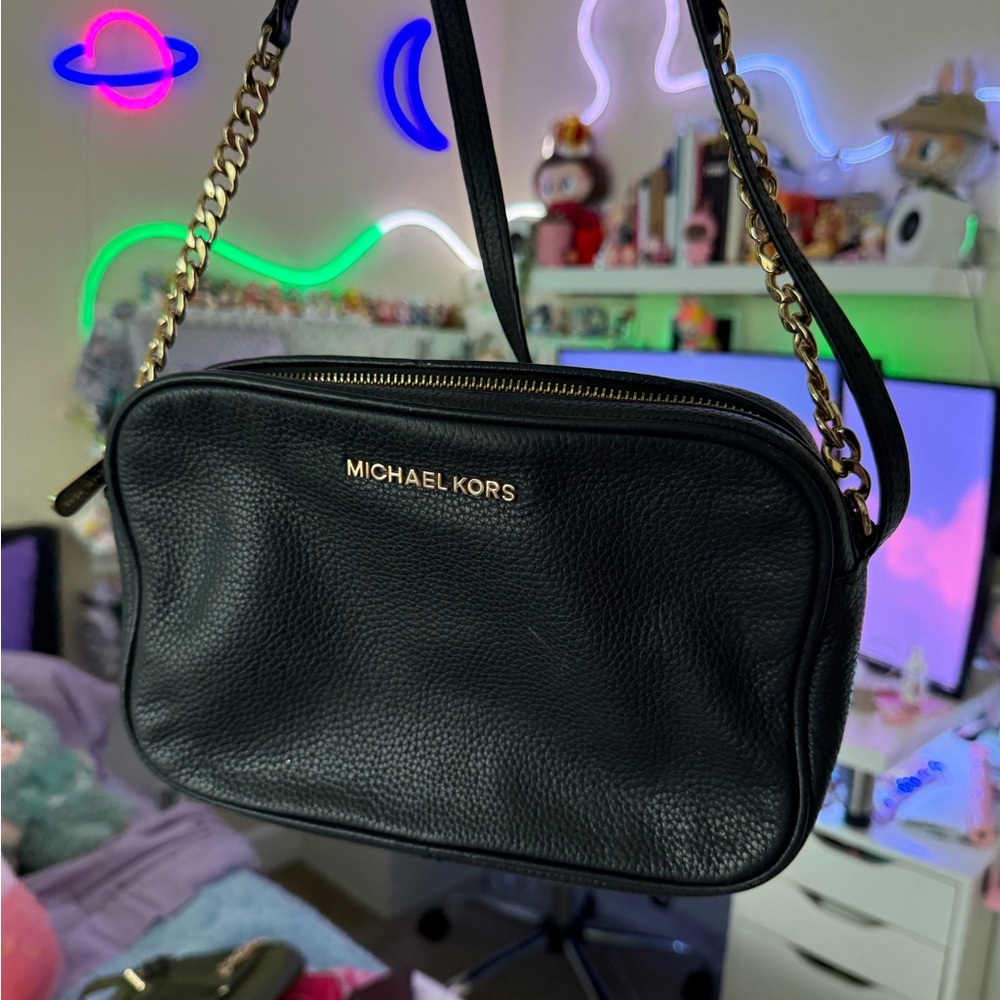 Michael Kors Black Pebbled Leather Crossbody Bag